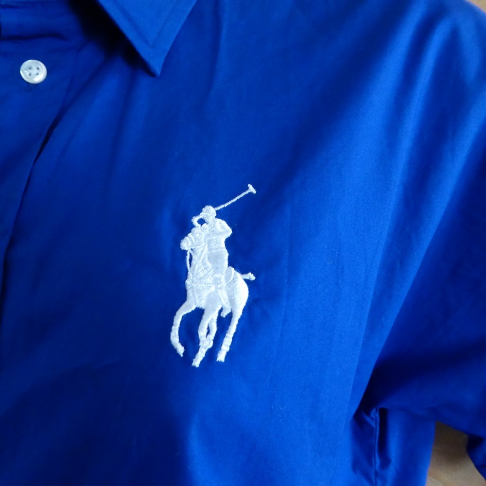 Ralph Lauren Golf Dark Blue Button Up Big Pony Logo Shirt Blouse Short Sleeve - Picture 3 of 7